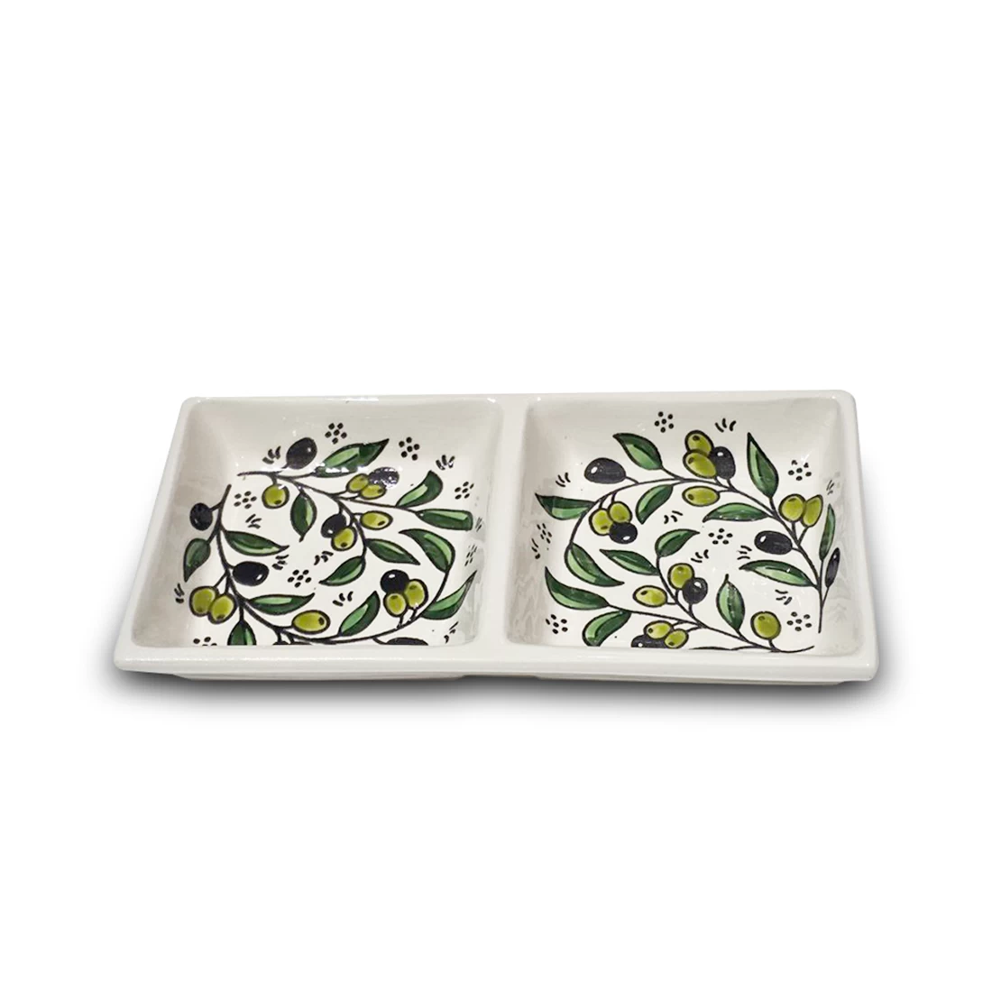 طبق تقديم خزفي مستطيل الشكل أنيق مقسّم إلى قسمين