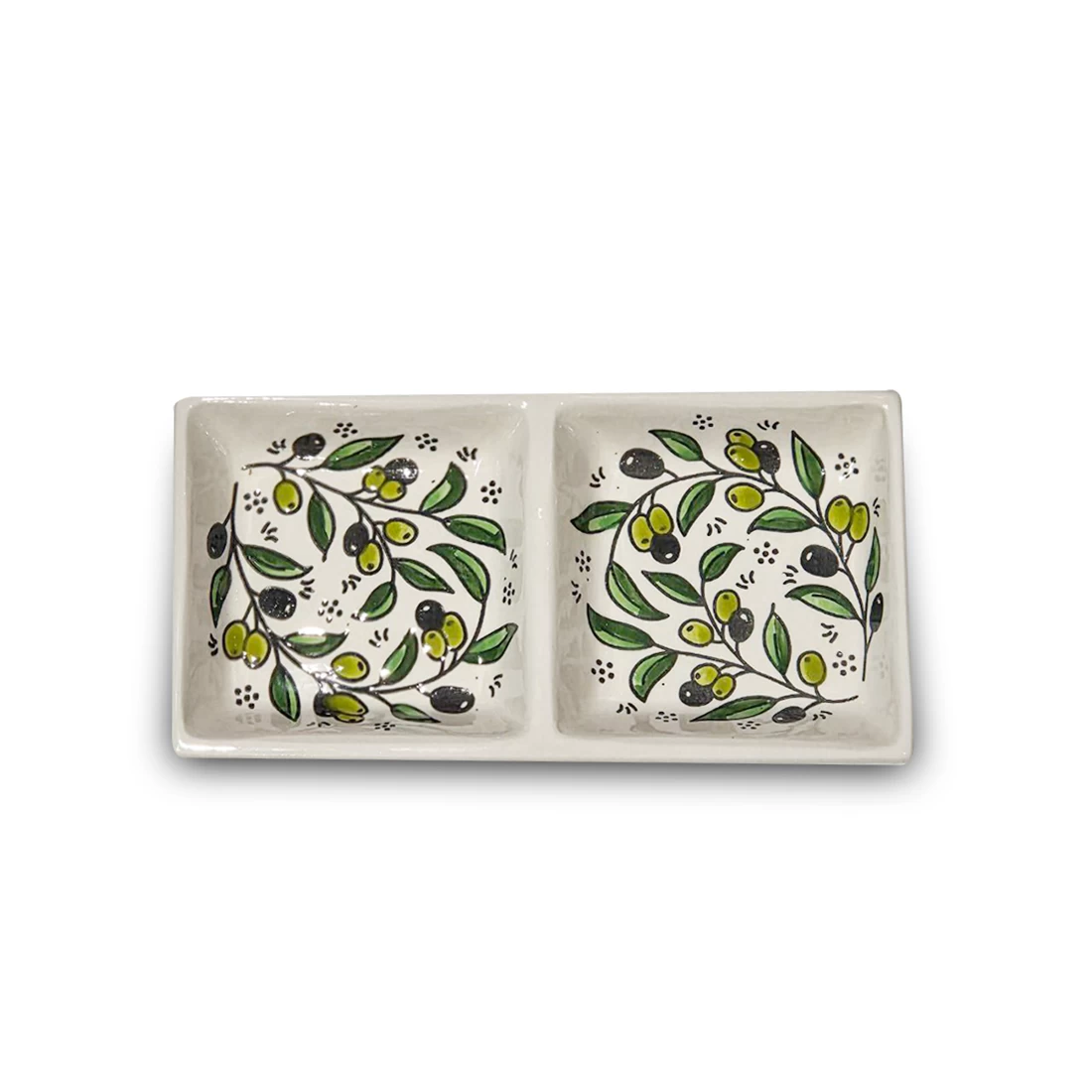 طبق تقديم خزفي مستطيل الشكل أنيق مقسّم إلى قسمين