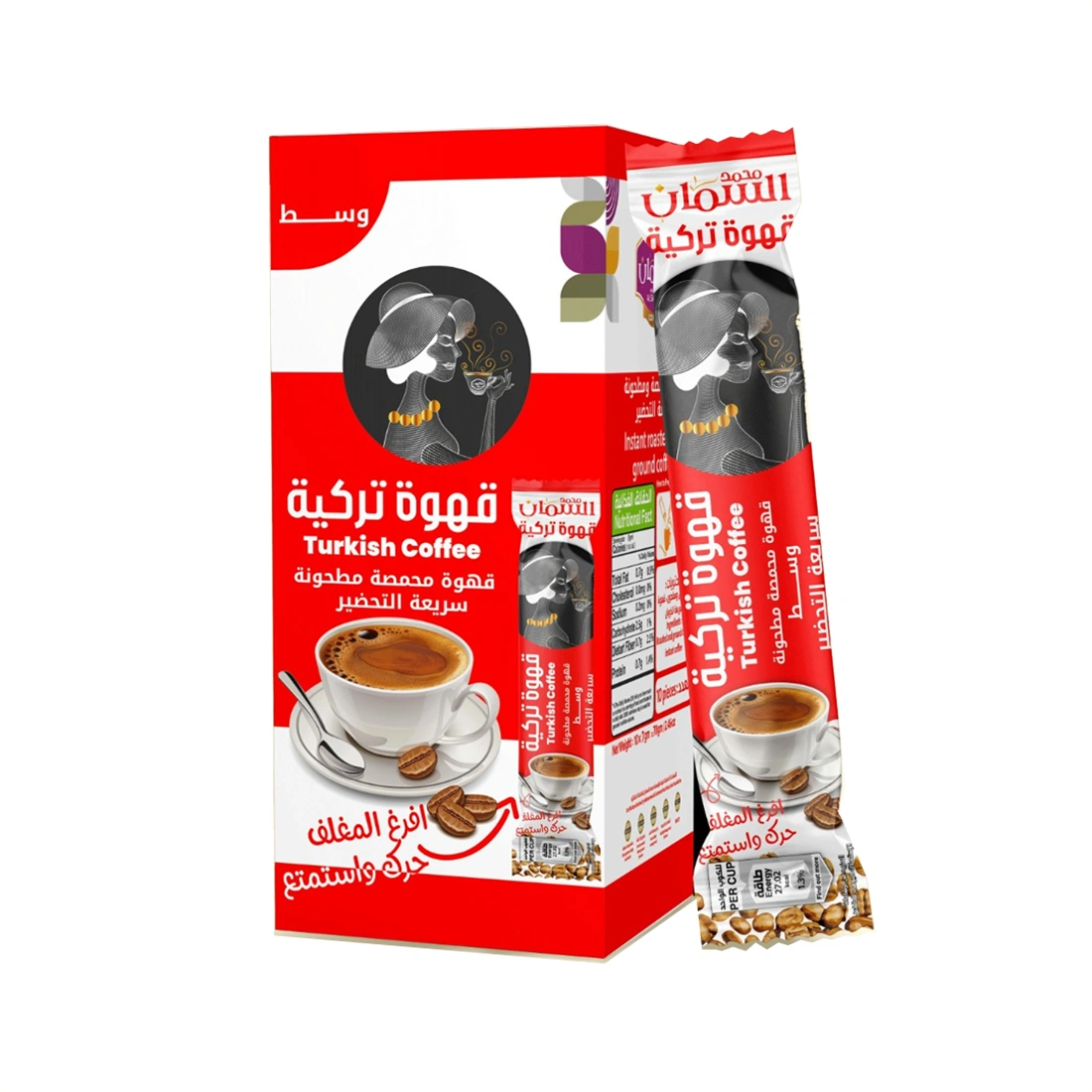 قهوة تركية سريعة التحضير وسط من غير هيل – 7 غ × 10 مغلفات - قهوة السمان