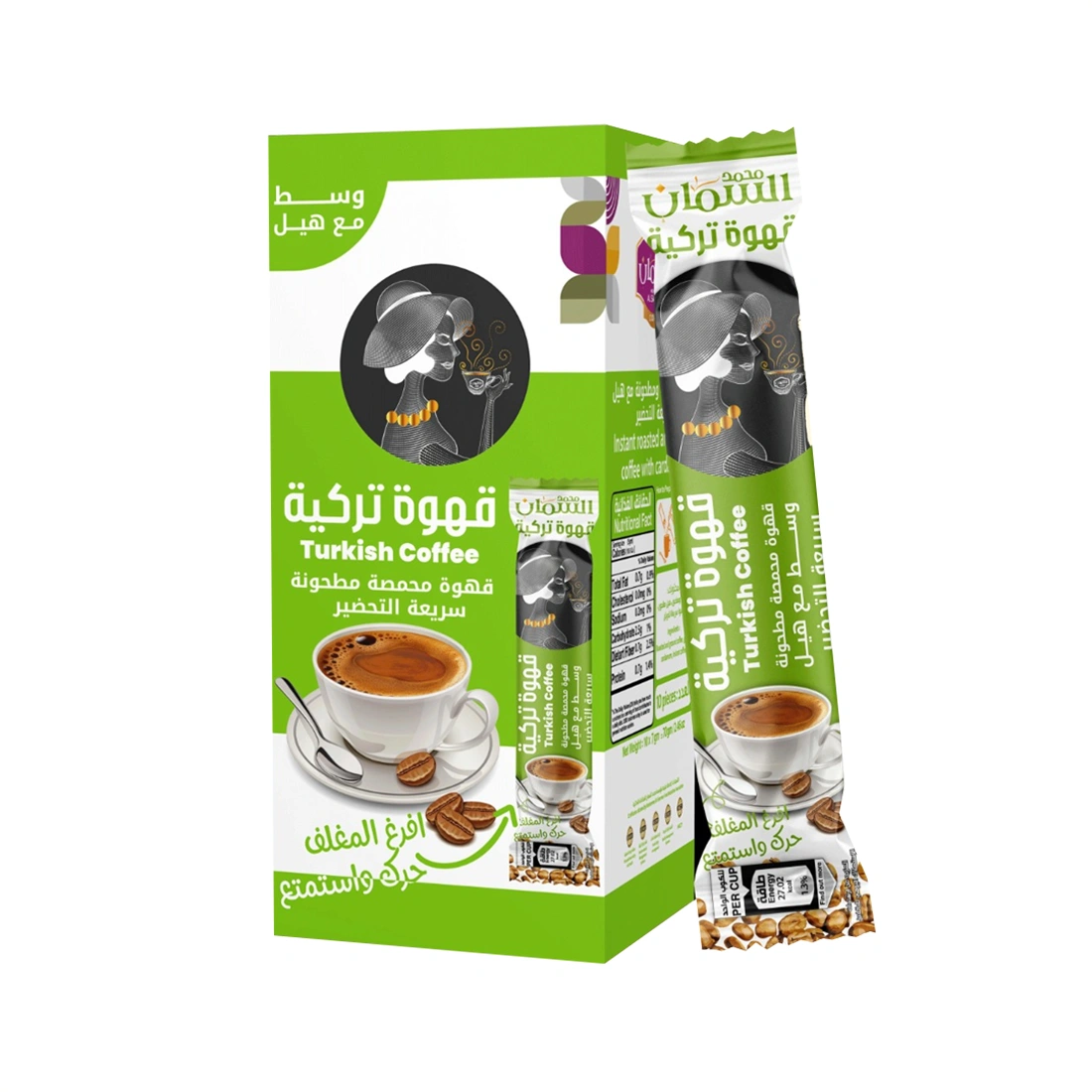قهوة تركية سريعة التحضير وسط مع هيل – 7 غ × 10 مغلفات - قهوة السمان