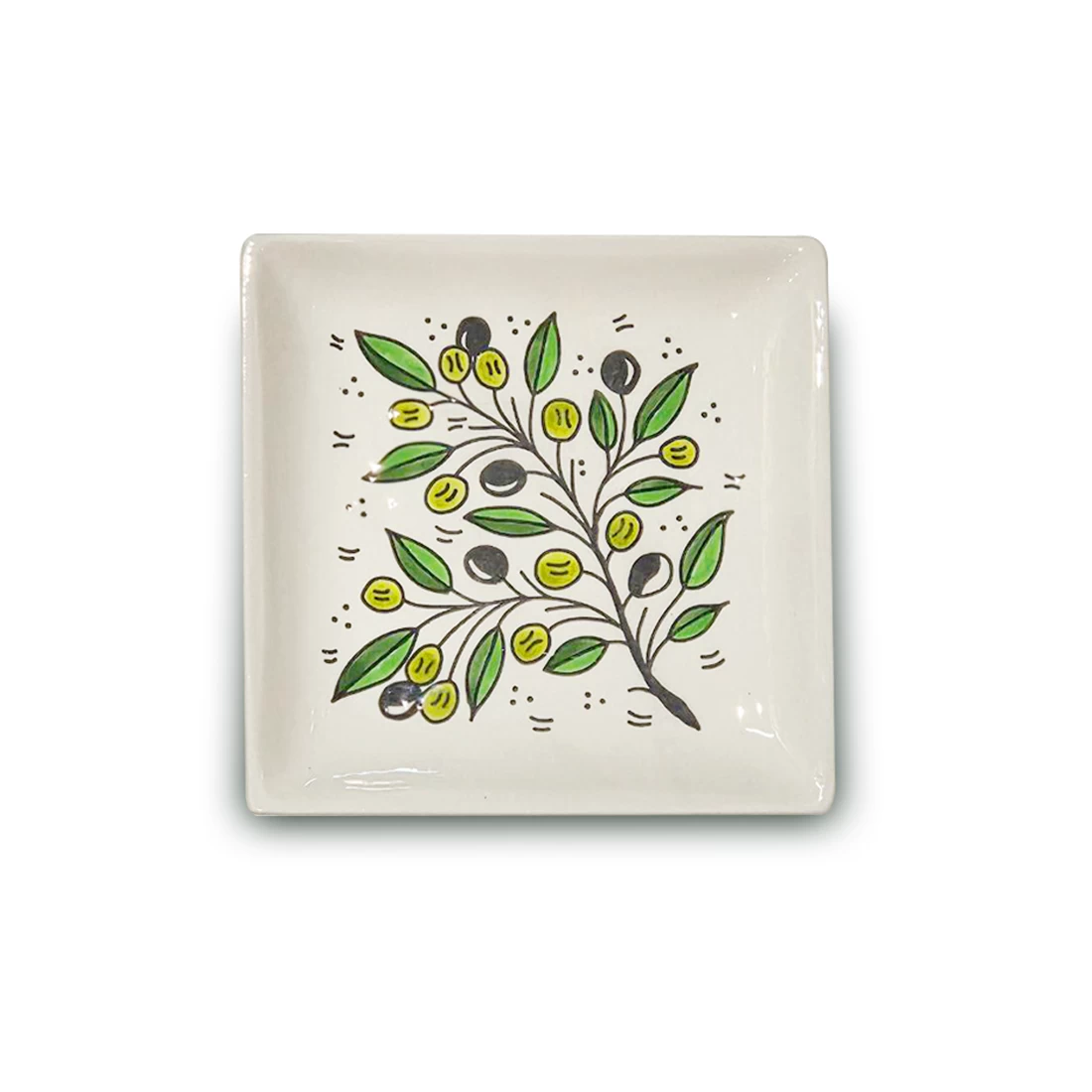 طبق تقديم خزفي مربع الشكل أنيق يحمل تصميم شجرة الزيتون الفلسطينية