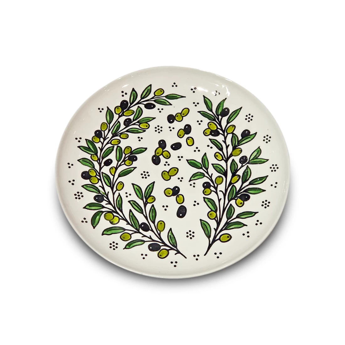 طبق تقديم خزفي دائري أنيق ، مزين بـ تصميم شجرة الزيتون الفلسطينية