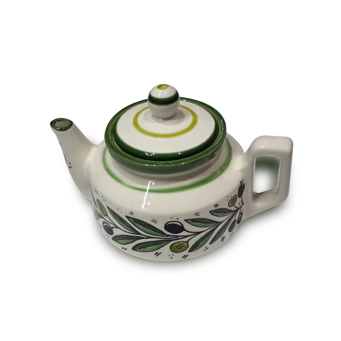 إبريق شاي خزفي أنيق يحمل تصميم شجرة الزيتون الفلسطينية