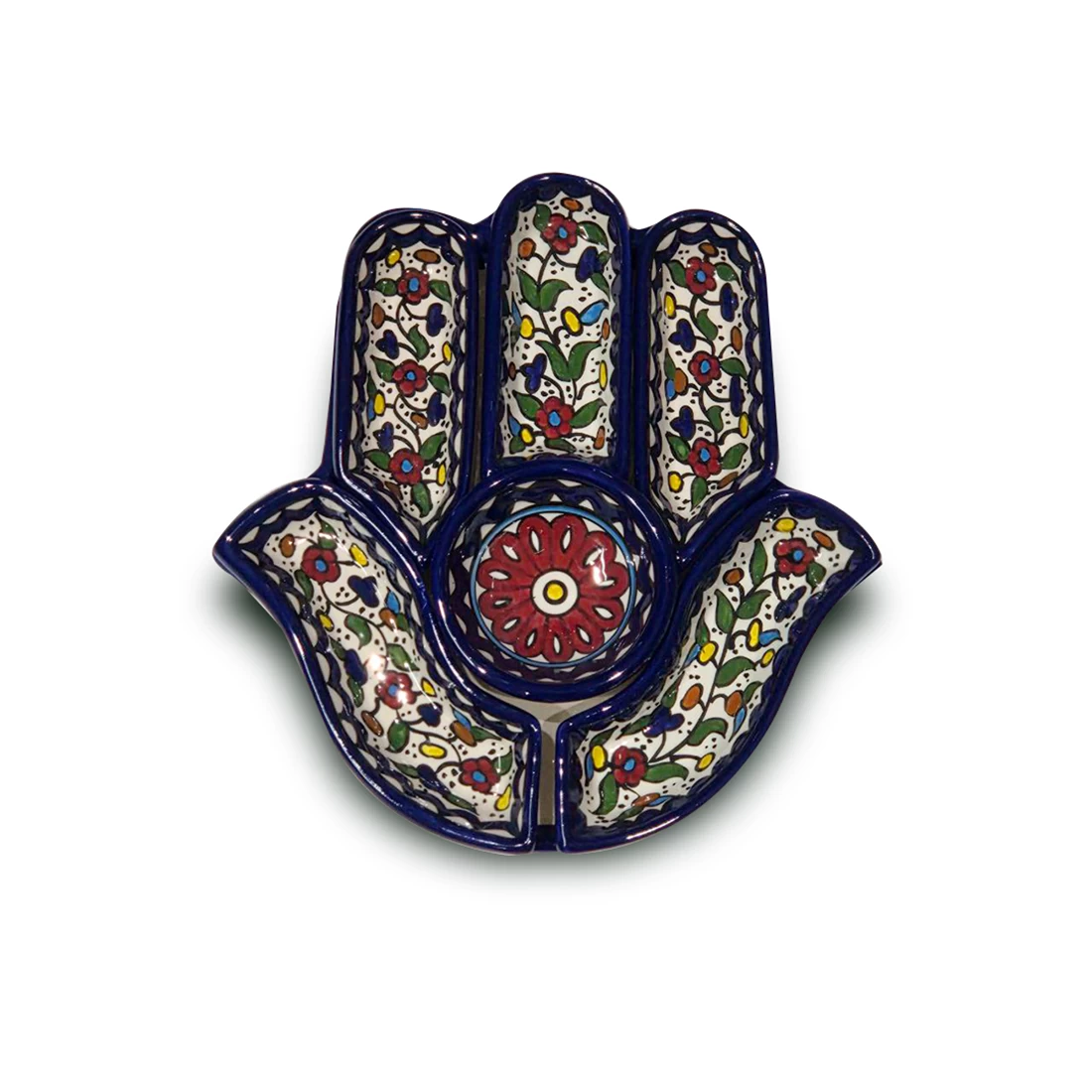 طبق تقديم خزفي مصنوع يدويًا ملون على شكل يد